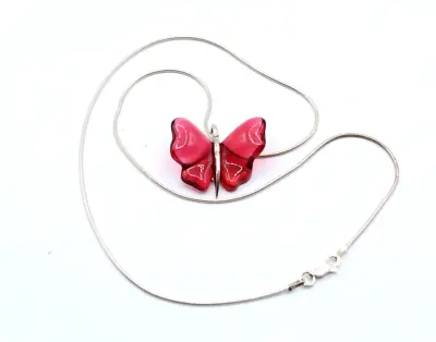 STR2475 Sterling Lalique Red Glass Butterfly 16” Necklace ~ Damaged • £32.10