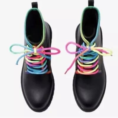 Hot Topic Rainbow And Black Combat Boots For Women Size 11 Mens 9.5 • $75