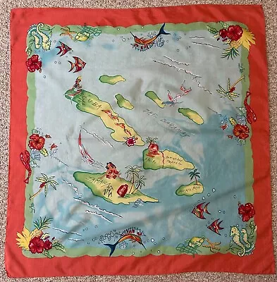 Ralph Lauren Tropical Caribbean Map Scarf 30 X 31 Cotton Silk • $38.98