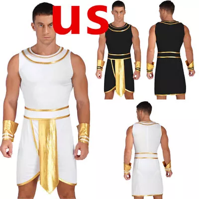 US Men Costume Ancient Greek Party Fancy With Cuffs Halloween Masquerade Outfits • $17.09