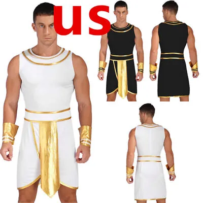 US Men's Costume Ancient Greek God Gladiator Roman Dress With Cuffs Set Outfits • $16.14