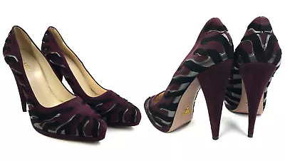 Women's Prada Heels Purple Pumps Velour Leather Shoes Italy Size 40 US 10 UK 7 • $217.59