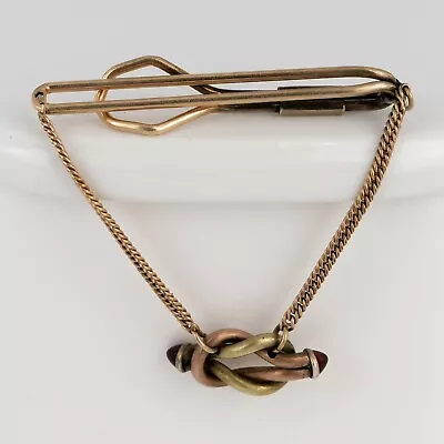 Vintage Tie Chain Rolled Plate Gold Clip Clasp Lover's Knot Mixed Metal Marked • $24.99