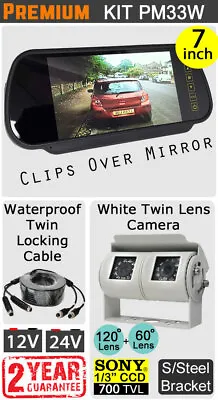 £241 • Buy 7  Driving Rear View Mirror + White Sony CCD Twin Lens Reversing Camera - Hi-Res