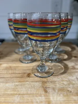 Vintage Set 6 Libbey Fiesta Mambo Iced Tea Glasses/Wine Goblets Beverage 7” • $27