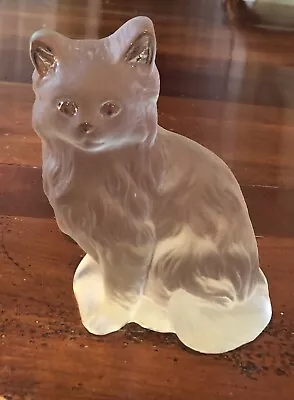 Vintage Viking Glass Frosted Cat Figure Paperweight Bookend Original Sticker • $28.80