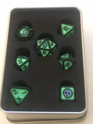 Glow In The Dark Metal Dice Polyhedral Set Dungeons And Dragon Skulls Green • $2.17