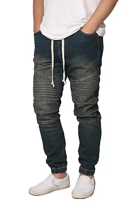 Men's Drop Crotch Denim Jogger Pants Biker Denim Jogger S-5XL - FREE SHIP • $36.95