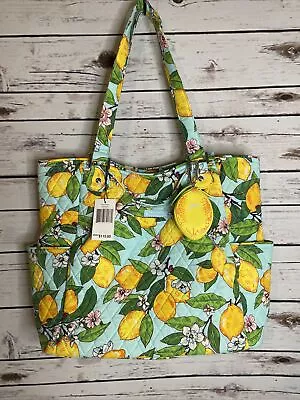 Vera Bradley Large Glenna Lemon Grove Purse Bag Tote Cotton With Keychain NWT • $74.97