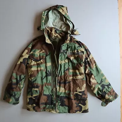 Vtg USGI US ARMY SURPLUS M65 FIELD JACKET WOODLAND CAMO COLD WEATHER COAT Small • $49