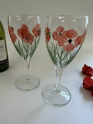 Individually Hand Painted Pair Of Poppy Wine Glasses • £17.99