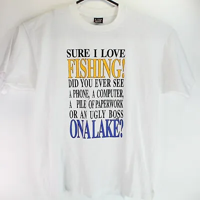 VTG Single Stitch  Sure I Love Fishing  Men's XL S/S 1993 X-IT! T-Shirt FOTL Tag • $17.99