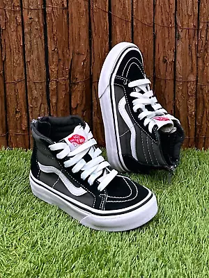 Vans Sk8 Hi Zip Back Black Grey White Kids US 11 • $55