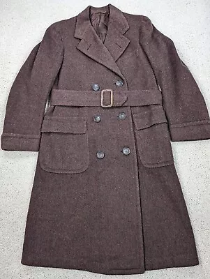 VINTAGE Wool Coat Mens 38R Brown Overcoat Long Trench Jacket Custom Tailor 1938 • $129.94
