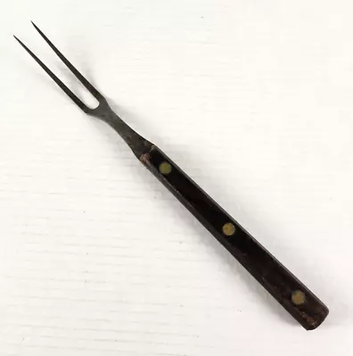 Meat Carving Fork Steel Brass Riveted Wood Handle Heavy 13 Inches Long • $16