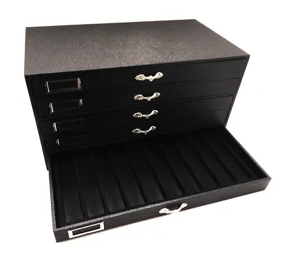 50 Slot Grained Leatherette 5 Drawer Wood Pocket Knife Storage Organizer Case • $240.94
