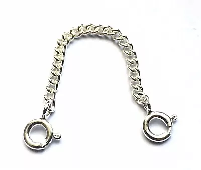 Sterling Silver 2mm Curb Necklace Extender  Safety Chain 1  To 6  • £10.99