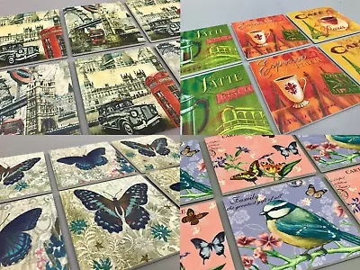 £6.99 • Buy Set Of 4 - 6  MDF Glass PU Leather Table Coasters Many Designs Available UK Shop