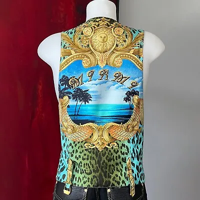 GIANNI VERSACE Silk Vest Miami With Medusa Print Size IT 54 From S/S 1993 • $1499.99