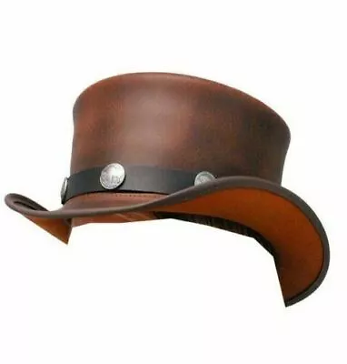 Mens Top Hat Steampunk Brown Leather Top Hat Buffalo Motorcycle Rider Biker • $39.99