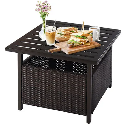 $93.90 • Buy Brown Rattan Wicker Steel Side Table Outdoor Furniture Deck Garden Patio Pool