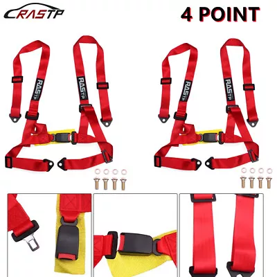 2x Red 4 Point Buckle Racing Seat Belt Harness 2  Straps For ATV UTV Go-Kart • $46.80