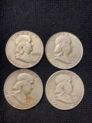 Lot Of 4  Us Franklin Silver Half Dollars Circulated • $50