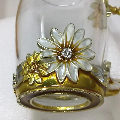 Luxury Clear Glass Tea Cup Mug Gold Enamel Flowers Floral 5” Tall • $18.50