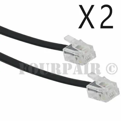 2 Pack Lot - 25ft Telephone Line Cord Cable 6P4C RJ11 DSL Modem Fax Phone Black • $7.79