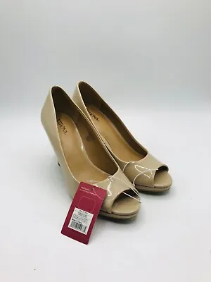 Merona Shoes Slip-on Open Toe Nude Shiny Glossy Heels Size 6.5 • $16.52