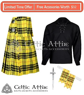 $100 • Buy Scottish 8 Yard KILT, Tartan Kilt, With Ghillie Shirt, Kilt Pin, Flashes