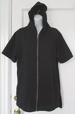 Elwood Black Flecked Short Sleeve Hoodie Sweater Front Zip Pockets Cotton Size M • $8