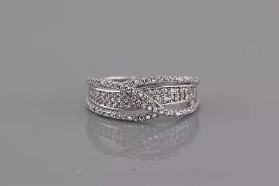 Sterling Silver Micro Pave Cubic Zirconia Swirled Wavy Band Ring 925 Sz: 8 • $25.50