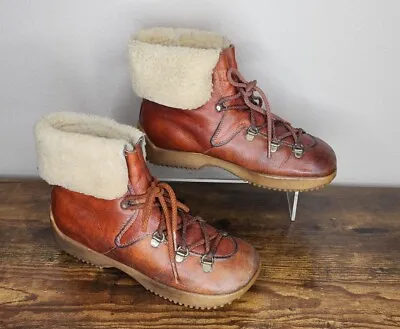 Vintage 60’s/70’s Mondl Wool Warmers Brown Leather Mountain Boots Women's 7 • $49.95