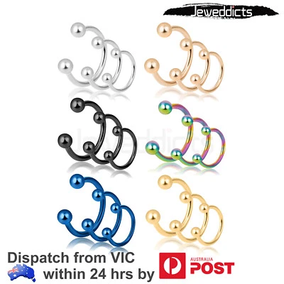 $3.99 • Buy 2-6PCS Piercing Rings Surgical Steel Horseshoe Hoops Lip Nose Nipple Eyebrow