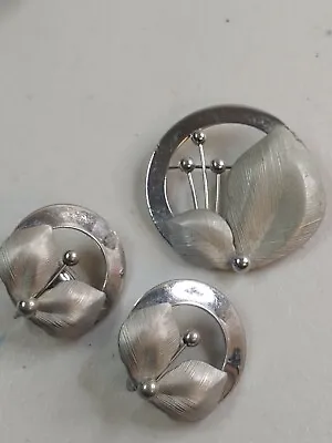 $18.99 • Buy Vintage Signed Emmons Silver Tone Modernist Brooch Matching Clip Earrings