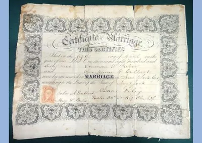 1869 Antique ORIG.MARRIAGE CERTIFICATE~EMERSON DERBERDUBERr/JOSEPHINE CULBERT • $67.95