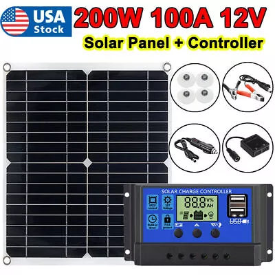 200 Watts Solar Panel Kit 100A 12V Battery Charger W/ Controller Caravan Boat US • $25.99