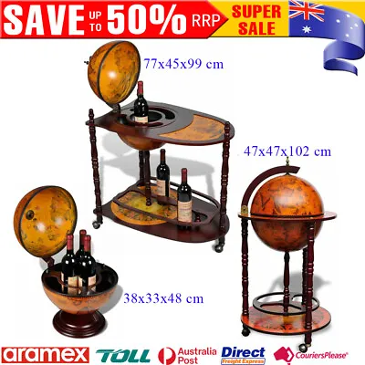 Wooden Globe Bar Wine Stand Cabinet Antique Retro Style Drink Bottle Organiser • $370.29