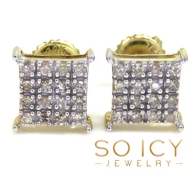 0.14ct 6mm Mens Ladies 10k Yellow Real Gold I1 Diamond Square Earrings Studs • $99