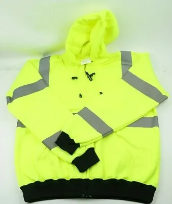 Occunomix LUX-HZSWT-YL Hi Visibility  Hooded Sweatshirt Large Ansi Class 3 • $34.99