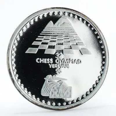 Armenia 100 Drams XXXII Chess Olympiad In Yerevan Proof Silver Coin 1996 • $189.61