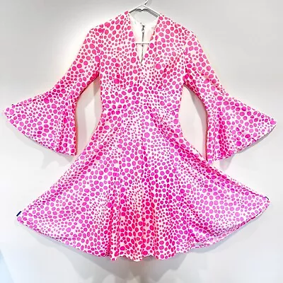 Vintage 70's? Pink & White Polka Dot Retro Home Sewn Lined Dress * Size 46? • $16