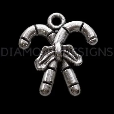 10 Pcs Tibetan Silver Double Candy Cane Christmas Charms Jewellery Xmas G160 • £2.19