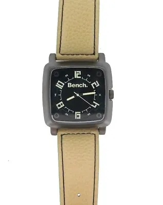 Bench Watch Black Dial White Numbers Quartz M/M Beige Leather Strap New • £10