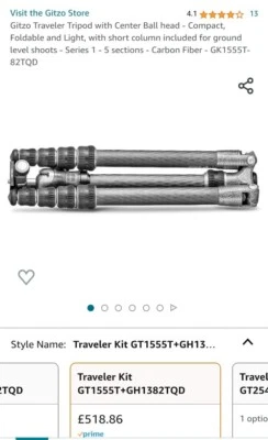 £475 • Buy Gitzo GK1555T-82TQD Series 1 Traveler Carbon Tripod Kit With Bag. Over £600. NEW