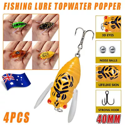 4x Winged Cicada 40mm Fishing Lure Topwater Popper Freshwater Bream Bass Bream • $10.25