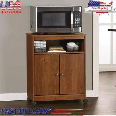 Kitchen Microwave Cart Rolling Trolley Storage Utility Cabinet Shelf Wood Stand • $94.05
