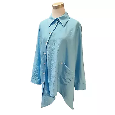 IC By CONNIE K M Turquoise Blue Asymmetrical Button Up Tunic Top • $151.30