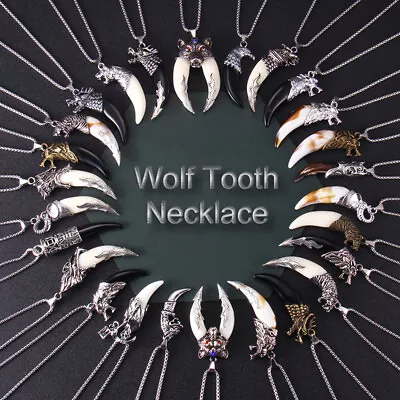 Wolf Tooth Pendant Stainless Steel Necklace Tribal Style Rock Cool Necklace Gift • $9.99